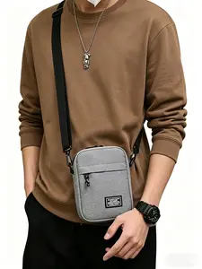 Men's Small Black Canvas Crossbody Bag, Adjustable Strap Sling Shoulder Pouch, Lightweight Phone Bag for Everyday Carry & Street Style