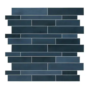 INNO STICKERS 10-Sheet Peel and Stick Backsplash Stone Composite Self Adhesive Tiles, 11.1" x 11.3" Blue Mixed Embellished Stripes Brick Stick on Backsplash for Kitchen, Bathroom, Fireplace