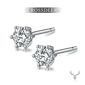 CrossDeer 18K Gold Plated 4-Prong Stud Earrings, 5A Cubic Zirconia Hypoallergenic Sparkly Earrings for Women, Perfect Gift