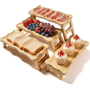 4 Tiered Serving Tray 16.7" x 7.7" Foldable Cupcake Stand Dessert Table Display Set Catering Supplies for Party Birthday Wedding Buffet Veggie Fruit