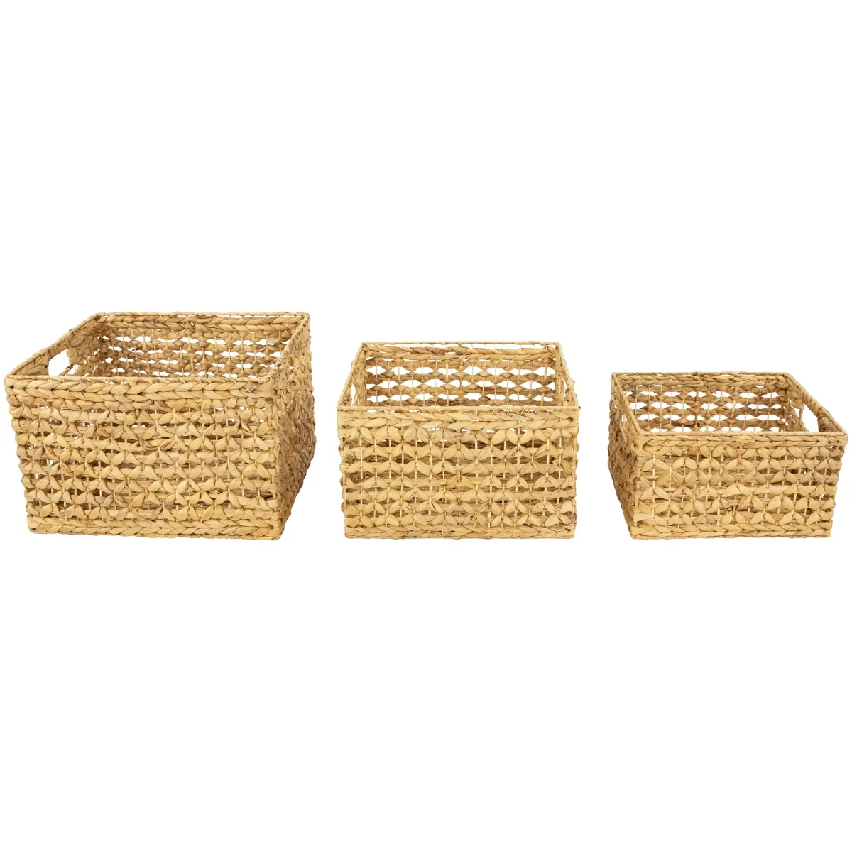 Northlight 35737397 17.75 in. Diamond Weave Rectangular Water Hyacinth Baskets with Handles - Set of 3