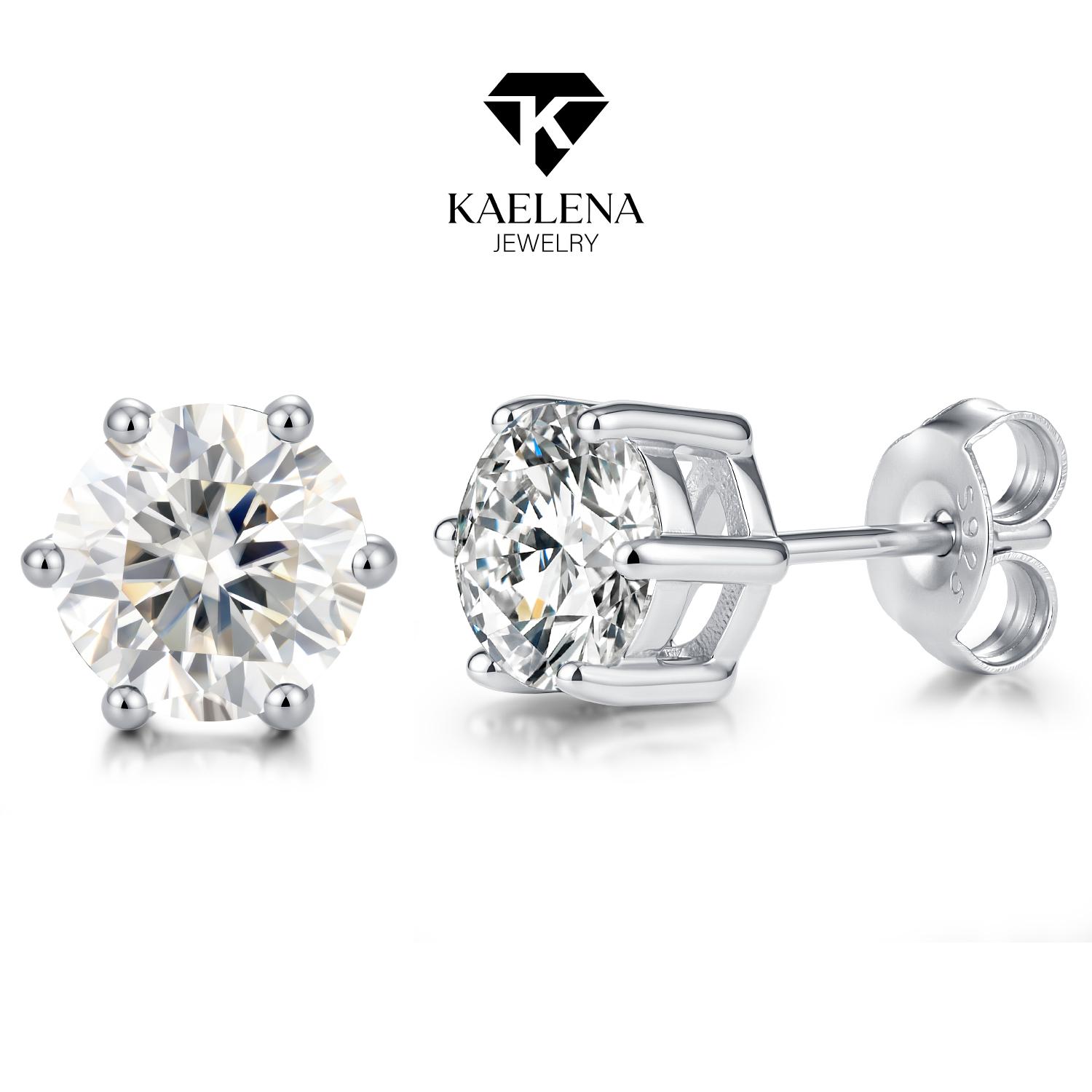 Kaelena  Six-Prong Setting Stud Earrings D Color VVS Lab-Created Moissanite Stud Earring S925 Sterling Silver  Perfect Valentine's Day, Mother's Day, Birthday & Anniversary Gift, Unisex Daily Wear