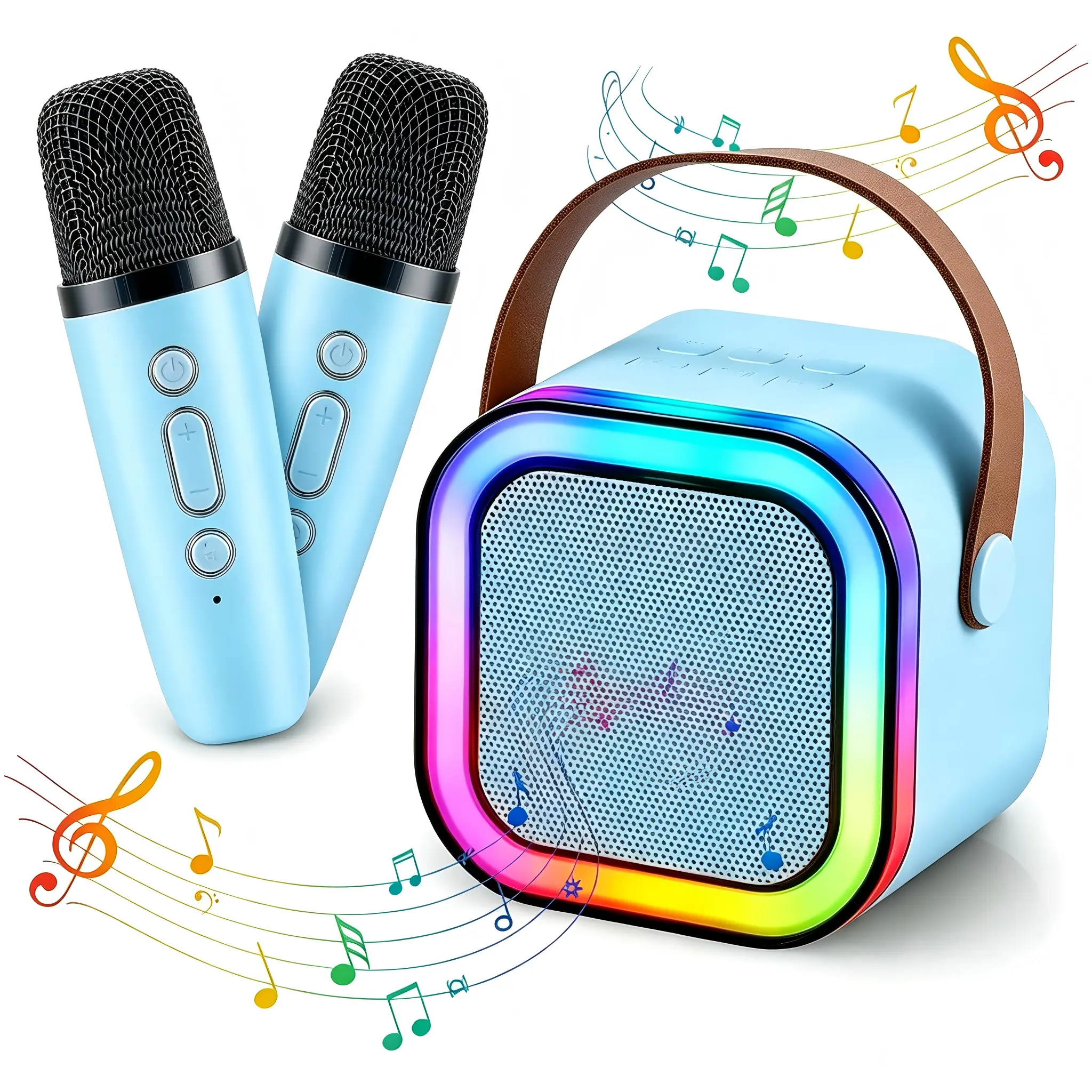 Mini Karaoke Machine with 2 Microphones, Wireless Bluetooth Speaker, LED Night Light, Pink Bluetooth Party Karaoke System, Ideal for Family Gatherings, Birthday Parties & Holiday Gift Sets