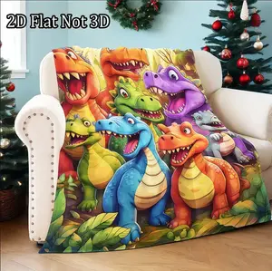 [2D! 2D! No 3D blanket] Soft Funny Throw Blanket Cute Smiling Dinosaurs 2D Print Flannel,Contemporary Animal Theme All-Season Cozy Knitted Thermo-Regulating Cover,Lightweight Fabric Christmas Present sizes 60*80,30*40(baby ),40*50(kids),50*60