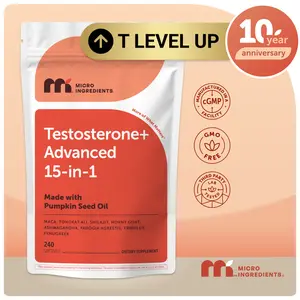 Micro Ingredients Testosterone+ Advanced for Men & Women, 240 Softgels | 15-in-1 Complex with Tongkat Ali, Horny Goat Weed, Shilajit, Maca & Saw Palmetto | Non-GMO
