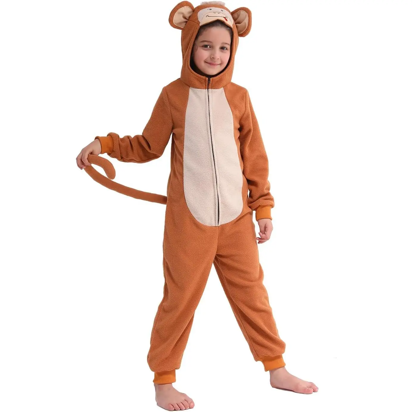 Sincere Party Fleece Monkey Onesie Monkey All in One Halloween Costume for Kids L(8-10)