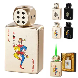 Ace of Spades Rotatable Dice Lighter, Windproof Green Jet Flame Refillable Zinc Alloy Lighter, Poker Themed Portable Lighter for Outdoor Camping BBQ Party, Unique Gift for Men Father's Day Birthday Groomsmen（First use requires self inflation） Metal Box