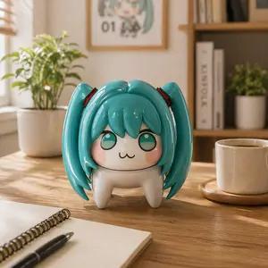 Cute Kawaii Anime Figure Teal Hair Chibi Doll Desk Decor Collectible Toy Gift for Anime Lovers Otaku High-Quality Finish Aesthetic Room Decor