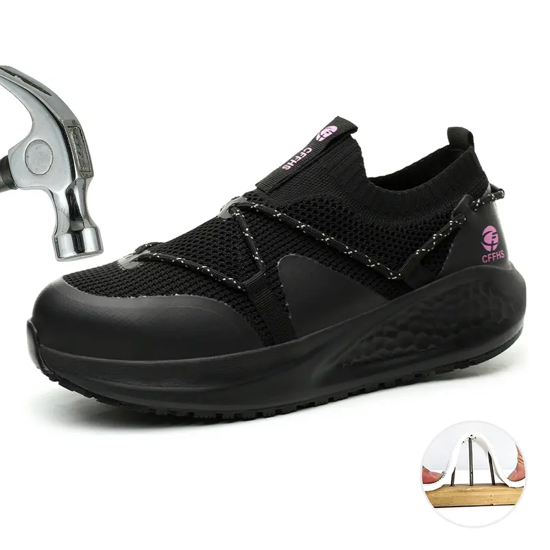 Women's Steel Toe Work Safety Trainers - Flying Woven Fabric, Kevlar Laces, Slip-Resistant, Puncture-Resistant, Lightweight, Breathable, Less Than Ankle, Round Toe for Standing Workers (US W10/CN42)