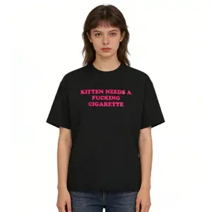 Humorous Unisex Cotton T Shirt Featuring Kitten "Needs A Cig" Quote Comfortable Casual Cat Top