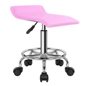 KKTONER Square Height Adjustable Rolling Stool with Foot Rest PU Leather Seat Cushion Spa Drafting Salon Tattoo Work Swivel Office Stools Task Chair Small (Purple Pink)