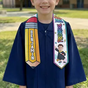 Personalized Preschool Graduation Stole 2026 for Kids – Custom Name & Photo Kindergarten Graduation Sash – Pencil School Graduation Keepsake Gift for Boys & Girls