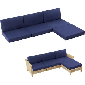 7- Patio Furniture Cushions Set, Replacement Outdoor Cushions for 4-Seat Patio Sectional,  & Fade Resistant Deep Seat Cushion for Outdoor Sofa, Navy Blue