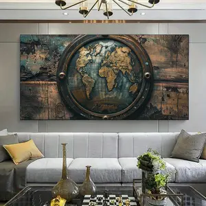 1pcs framed canvas painting, modern gold world map canvas painting art for living room modern canvas poster for living room, office, bedroom, home decor, office decor