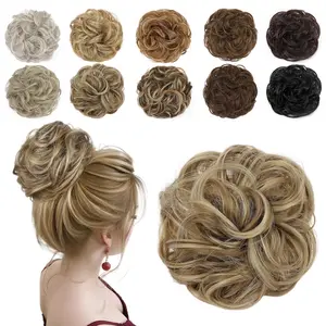 Fxmongyi Messy Bun Hair Piece Wavy Curly Scrunchies for Women Hair Bun Hair Piece with Elastic Band Scrunchies Stretchy Fluffy Chignon Ponytail Hairpieces Updos for Women