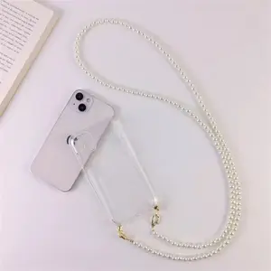 Luxury Korean Pearl Chain iPhone Case Transparent Cover with Necklace Strap Fits 11 13 16 Pro Max Must Have for Girls