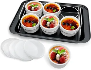 6 Pieces Porcelain Ramekin Set with 6 Silicone Lids, Oven Safe Covered Bowls for Soufflé & Creme Brulee, Perfect Mother's Day Gift Baking Making Set