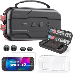 Switch 2 Case for Nintendo Switch 2, Protective Carrying Case Set with PC Switch 2 Cover and TPU Grip Cover for Switch 2 Joycon, Large Capacity Storage Design for Nintendo Switch 2 Accessories
