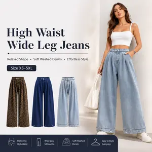 Women's High Waist Pleated Balloon Inspired Baggy Wide Leg Denim Pants with Zip Front Closure, Adjustable Cuffed Ankles, Loose Fit for Effortless All-Season Casual Streetwear, Trendy & Versatile Must-Have Denim Piece