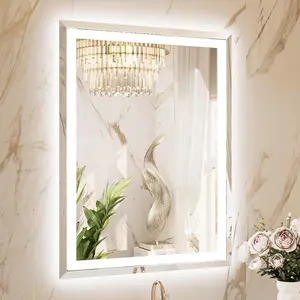 TETOTE LED Bathroom Mirror, Extra-Bright Beveled Bathroom Frontlit & Backlit Mirror with 3 Light Colors, Defogging, Tempered Glass, Waterproof, Plug-in/Hardwired