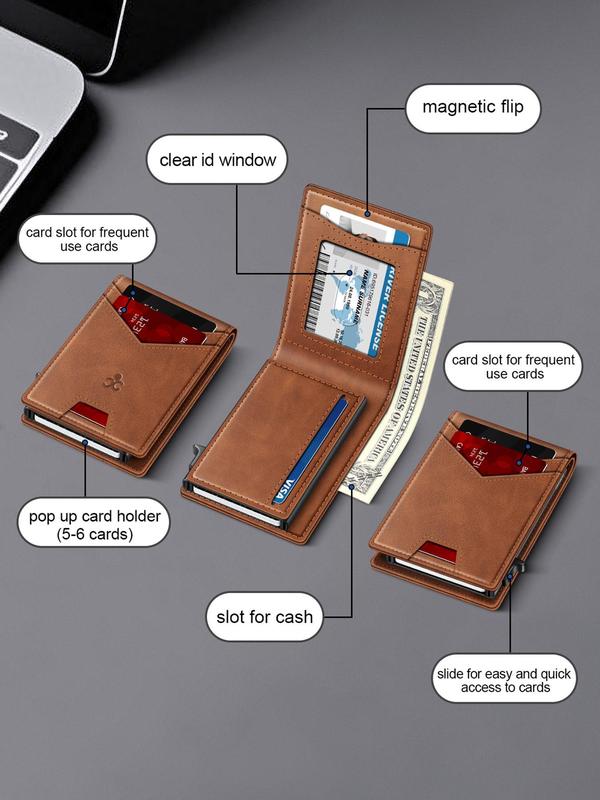 Men's Minimalist RFID Blocking Card Holder, Slim Pop Up Wallet, Simple Style Card Holder for Daily Use, Credit Card Holder