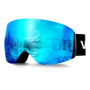 VEVOR Frameless Ski Goggles, Spherical Lens with Blue Revo Coating, OTG Anti fog Snow Goggles for Men Women Youth, TPU Frame & Ventilation Structure, Suitable for Skiing, Skating, Snowboarding