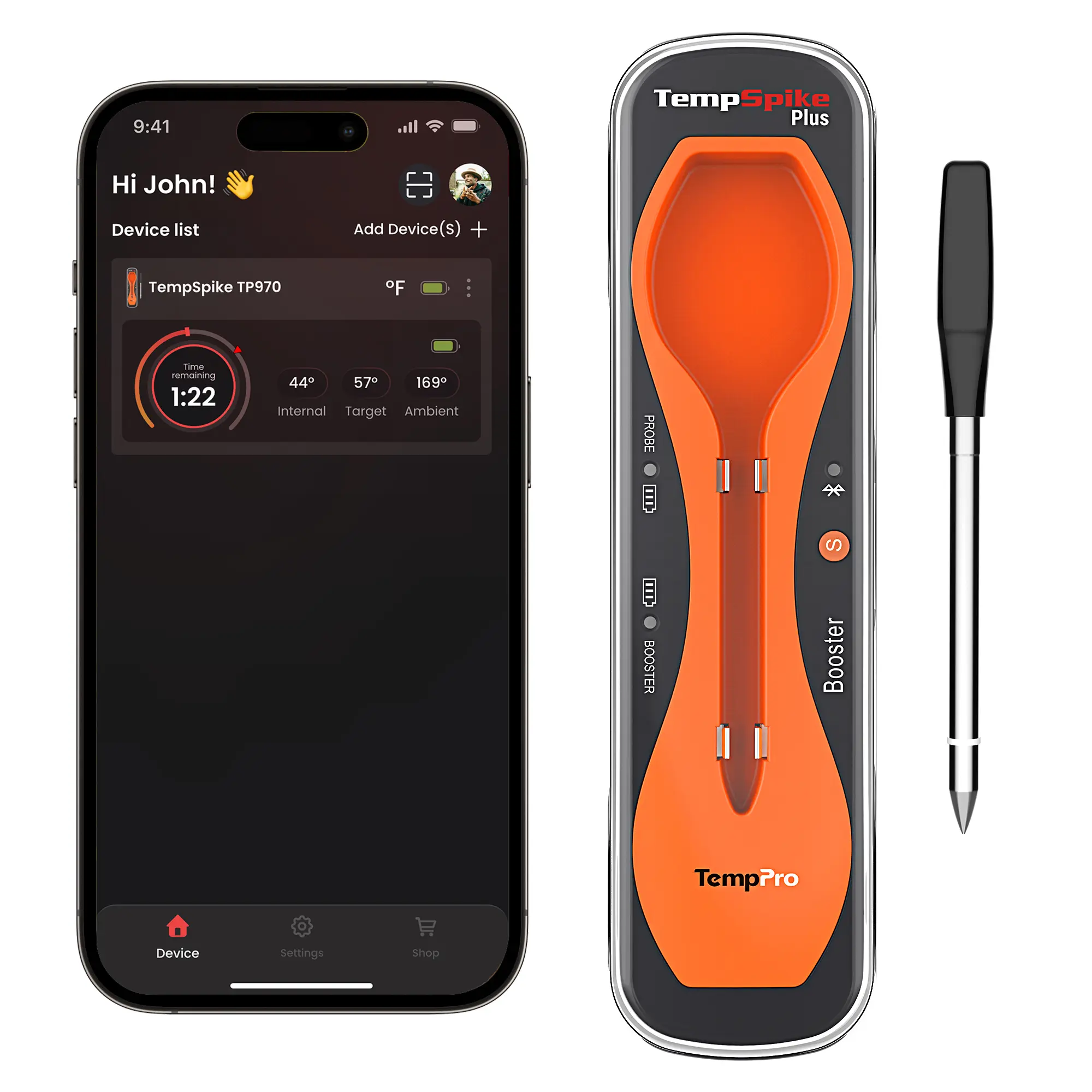 【BUY WITH GIFT】TempSpike Portable Digital Bluetooth Food Thermometer with App Control, Wireless Thin Steel Probe, TP970 Bundle - Kitchen Gadget for Grill, Camping, Father’s Cooking Needs (Less Juice Loss)
