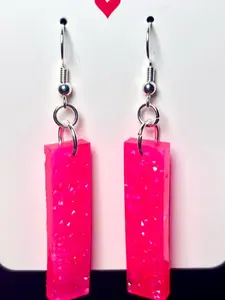 Handmade Resin Earrings - Rectangle Dangle, Hypoallergenic, Nickel Free, Lightweight Design, Hot Pink performative jewelry dangly  earrings valentines  day  jewelry