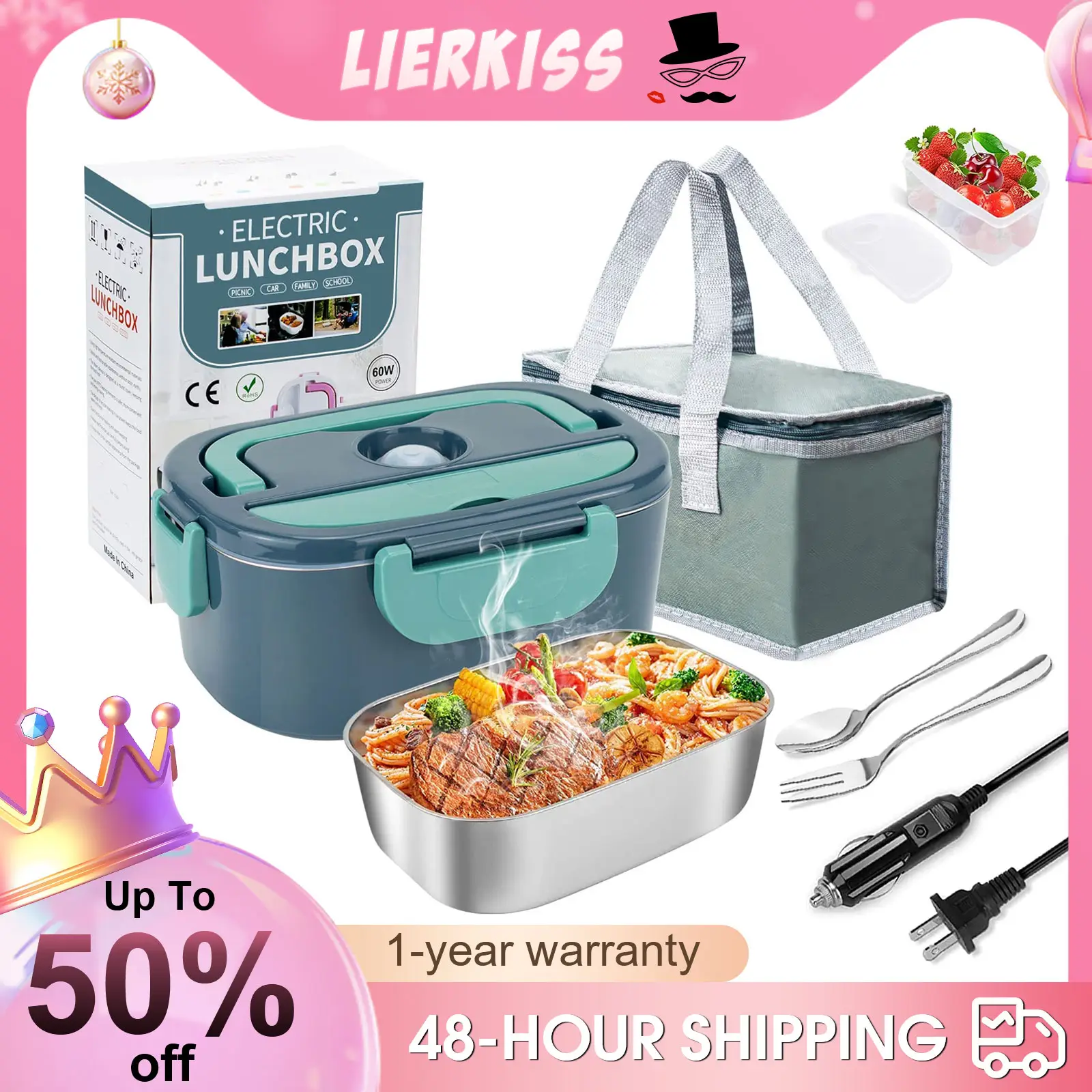 Electric Lunch Box for Adults Heatable Lunchbox 1.5L 3 in 1 Lunch Box Warmer Portable for Work Heated Lunch Box Food Heater for Car/Truck/Office/Fast