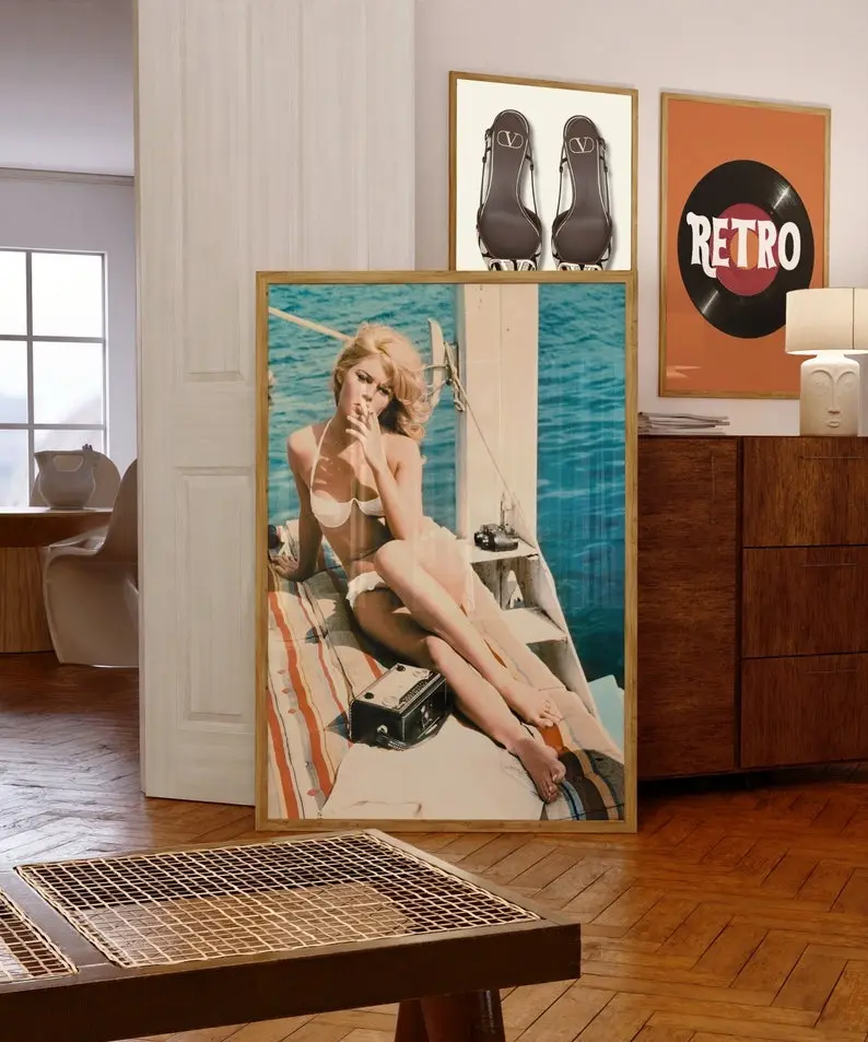 Brigitte Bardot Print, Retro Yacht Poster Old Hollywood Print, Fashion Poster, Aesthetic Wall Art, Trendy Poster