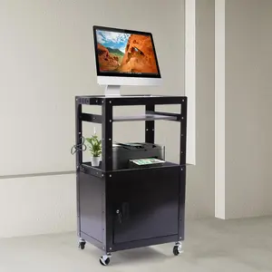 Steel AV Cart with Locking Cabinet & Wheels Height Adjustable Rolling Computer Cart with Storage Media Cart Utility Cart Office Cart Organiser Racks