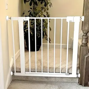 6-Pack heavy-duty white plastic pet safety door barrier, non-punching installation, adjustable dog door stairs, easy to move and store, ABS door extensions for home security and pet management, Sturdy Safety Fence