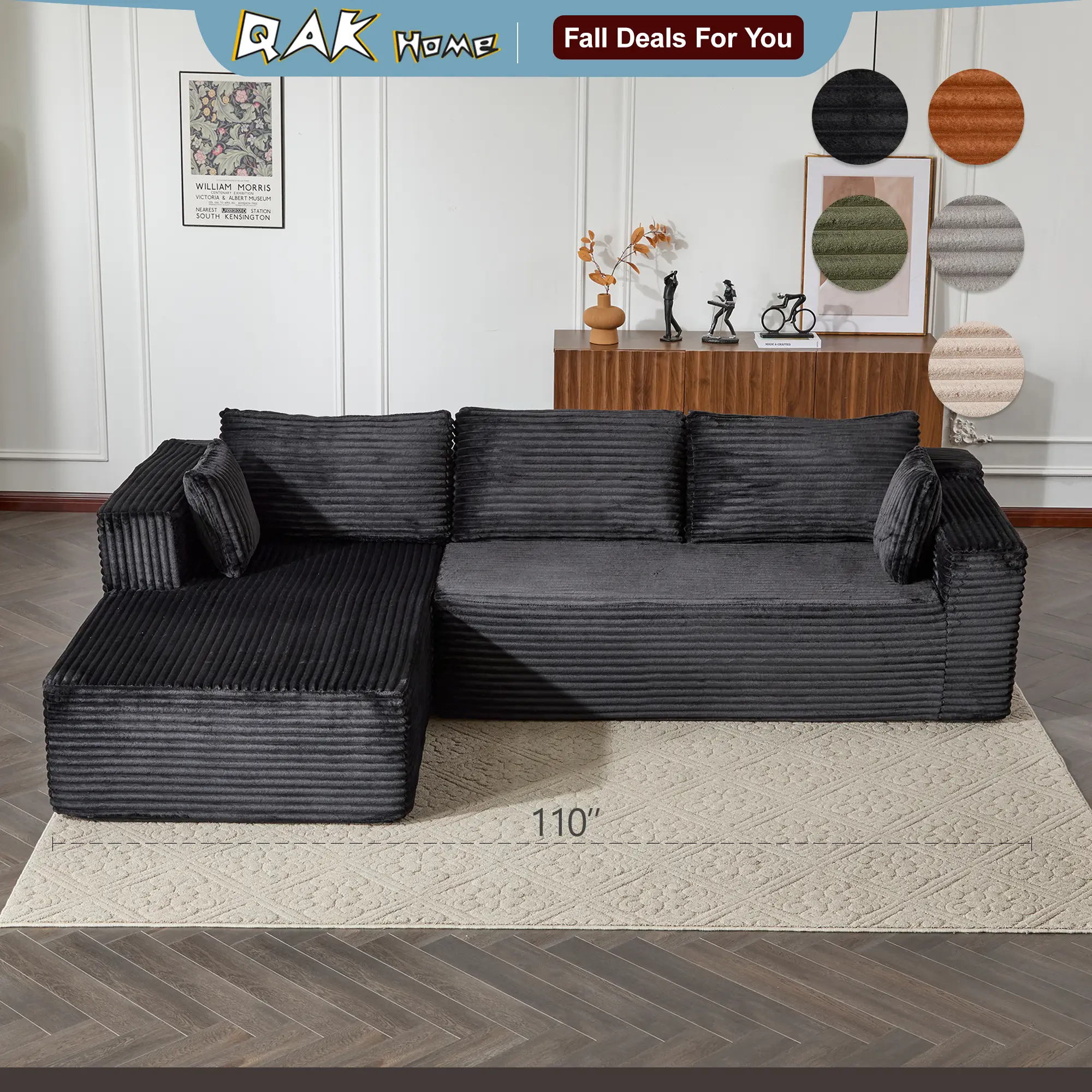 QAK 110‘’ Cloud Modular Sectional Sofa Couch with L-Shape Chaise,Modern Minimalist Upholstered Couches for Living Room Bedroom,Deep Seat Corner Couch,