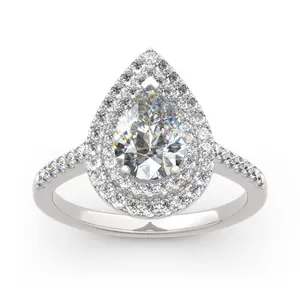 Jeulia Double Halo Pear Cut Sterling Silver Ring s 925 wedding set bridal  ring Sterling Silver Zircon Engagement