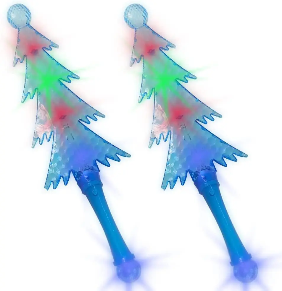 Light Up Christmas Tree Wands, Set of 2, 14.5" Flashing LED Wands for Kids with Batteries Included, Thrilling Light Show, Fun Gift, Holiday Stocking Stuffer for Boys and Girls