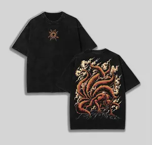 JINCHURIKI KURAMA NINE TAILED FOX- Naruto Shippuden Double Printed Uniex Oversized Naruto Merch Naruto Washed Tee Anime Manga Lightweight Gift For Man