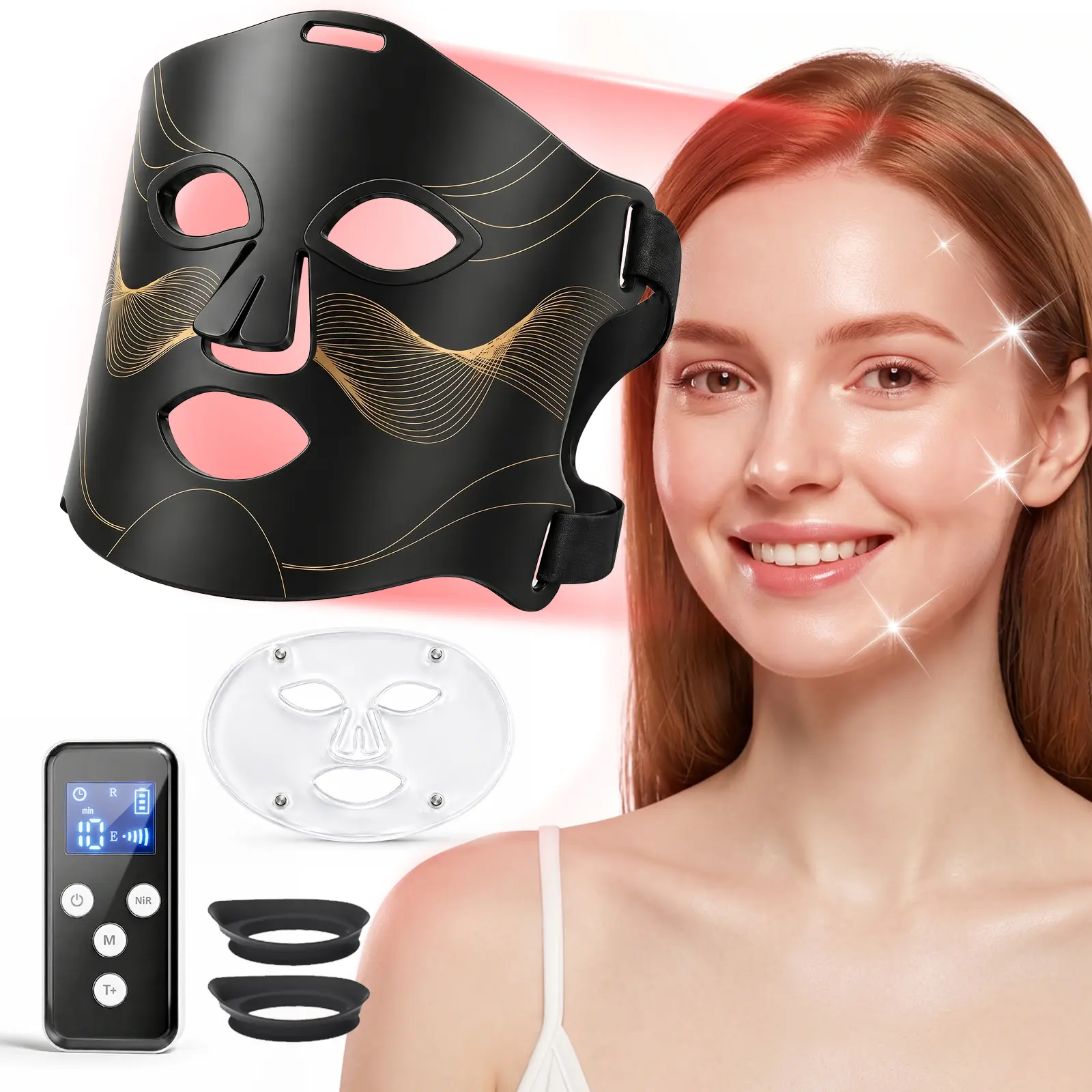 Rechargeable LED Face Mask for Skincare, 4 Light Modes with 850nm NIR, Portable Facial Beauty Device for Home Use & Travel