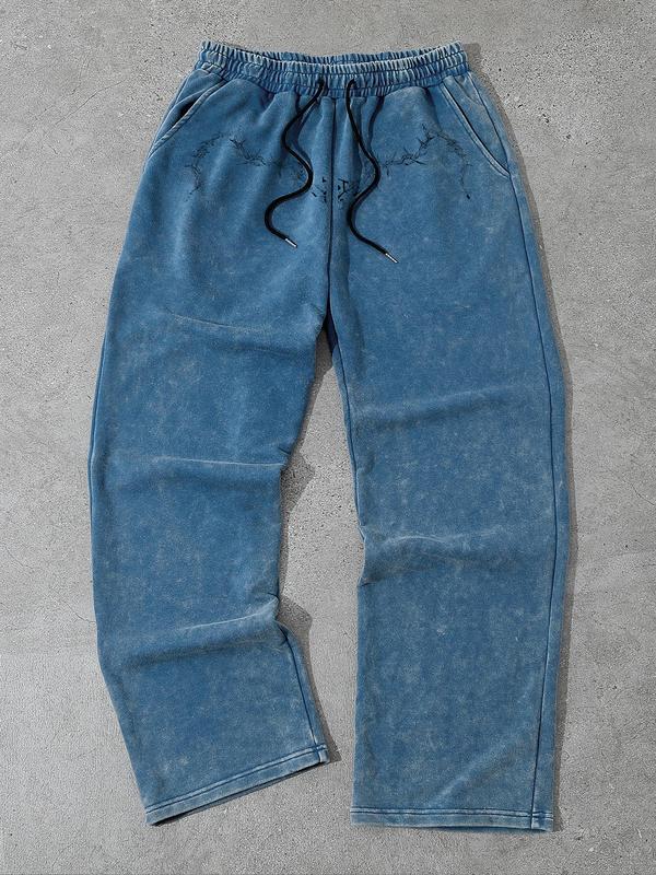 Comfortable Cotton Fabric, Thorn Print Casual Pants, New Autumn Winter Straight Leg Men's Pants, Sports Wide-Leg Sweatpants