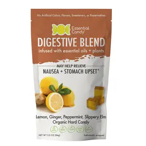 Essential Candy Organic Digestive Blend Hard Candy - Lemon, Ginger, Peppermint, Slippery Elm - Upset Stomach - All-Natural, Gluten-Free, Soy-Free, Non-GMO, Vegan, Dairy Free - 24 Count (Pack of 1) Organic