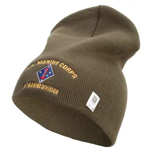 U.S. Marine Corps 1st Marine Division Symbol Embroidered 8 Inch Solid Knit Short Beanie Made in USA