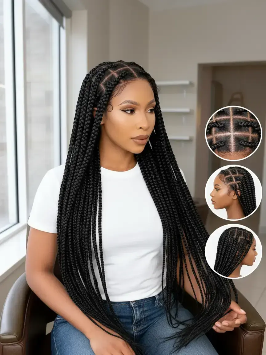 36 Inch Long Jumbo Box Braided Lace Wigs for Black Women, Gorgeous Wigs with Baby Hair, Artificial Wig, Synthetic Braided Lace Wigs for Party, Daily Use