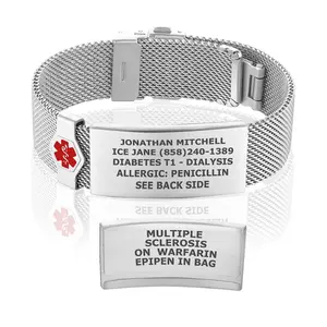 Custom Engraved Milanese Loop Medical Alert Bracelet with Deployment Clasp (Fits Wrist Sizes 5.5-7.8")