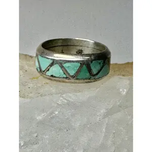 Zuni ring Turquoise wedding band size 6 sterling silver women men