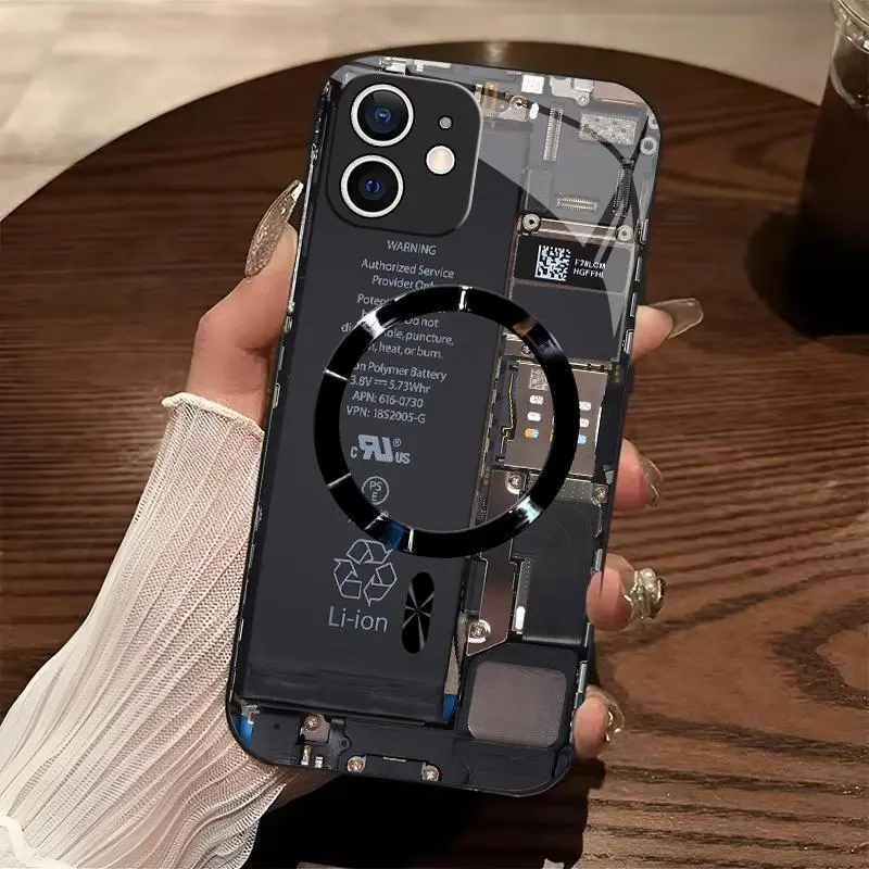 Industrial Teardown Magnetic Casing for iPhone 12 Mini - See Inside, Sleek Tech Aesthetic, Viral MagSafe Cover, Smartphone Cellphone Handheld Accessories