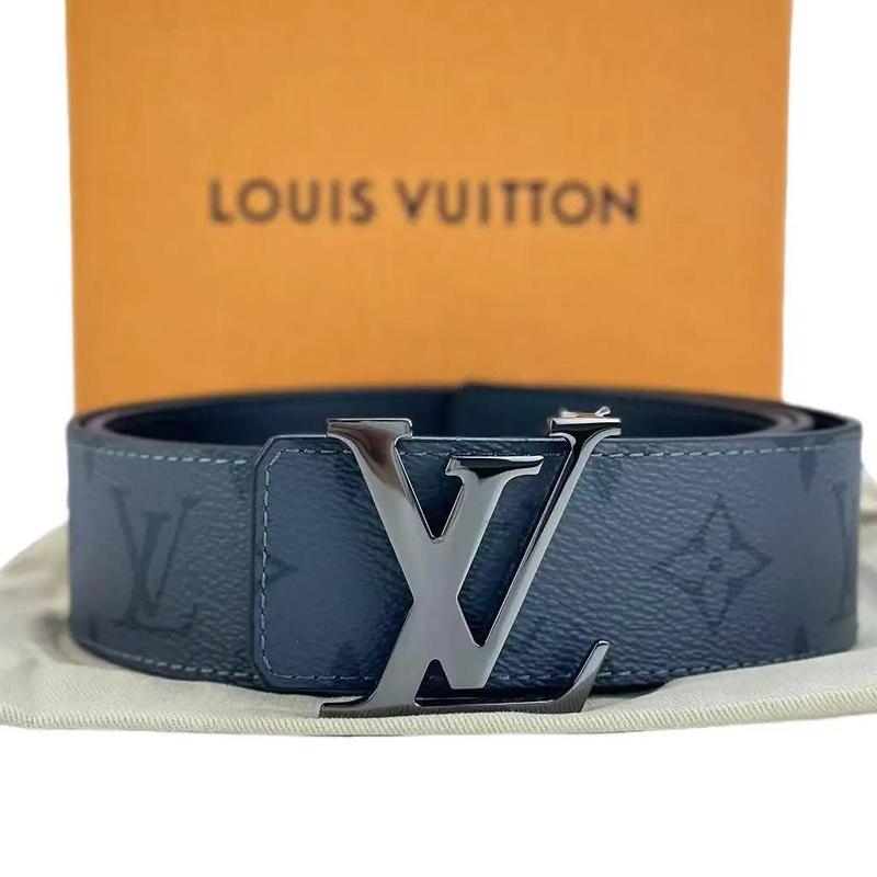 Pre-owned Louis Vuitton Leather Small Leather Goods Monogram Canvas Belt with Classic LV Buckle and Blue Strap