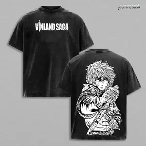 Thorfinn Vinland Saga Oversized Tee, Washed Vintage Viking Anime Shirt, Heavy Cotton Double Printed Menswear Top Underwear T-Shirt Unisex Oversize Manga