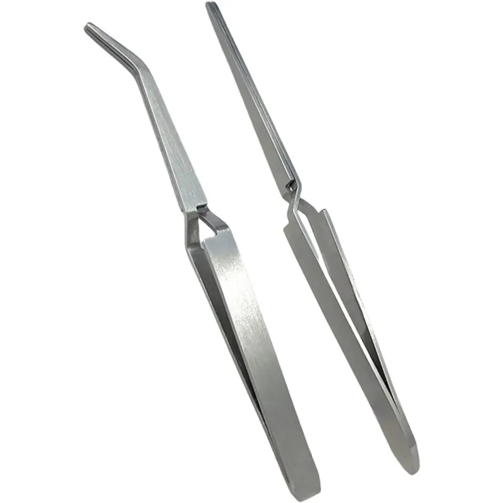 Reverse Craft Tweezers for Crafting, Nail Salons, Eyelash Extensions, Jewelry Making, Long Nail Tweezer, 2 Pcs, Tweezer Duos, Pointed & Curved Tips