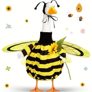 [Buy 1 Get 1 Free Gift] LIVOA Rustic Easter Bee Goose Outfit – Fabric Costume with Wings, Floral Accents & “BEE GOose” Text for 23" Porch Goose Statue – Cute Outdoor Garden, Lawn & Patio Spring Decoration Accessory