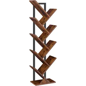 Tree Bookshelf, 9-Tier Bookcase Wooden Shelves, Floor Standing Storage Rack, for Display of CDs, Books in Living Room,  Office,  Storage Rack for Bedroom, Rustic Brown BF08SJ01G1