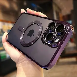 Luxury magnetic wireless charging transparent protective case, suitable for iPhone17, 16, 15, 14, 13, 12Pro Max Plus shockproof durable non-yellowing silicone shell Cover Protection Screen Protector Casing